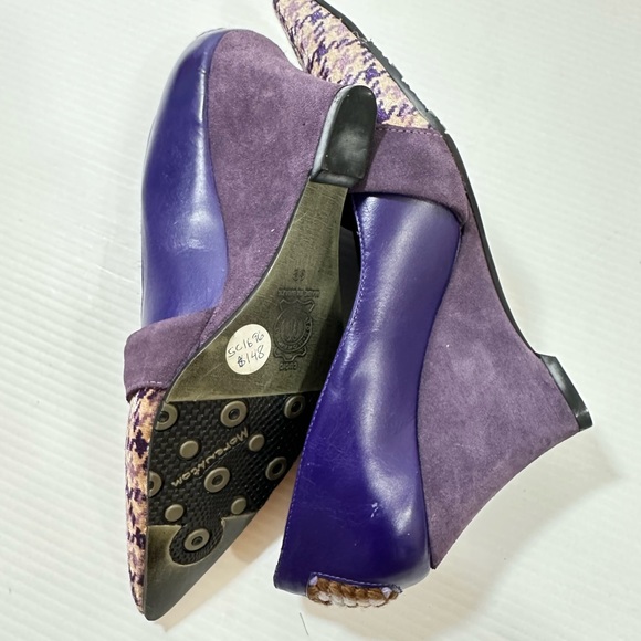 M by Morenatom Houndstooth Womens Sz 6B Purple Leather Upper Pointed Toe Wedges - Picture 9 of 12